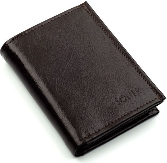 Solier Elegancki brązowy skórzany męski portfel SOLIER