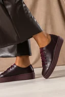 Trampki damskie - Bordowe trampki skórzane damskie sneakersy na platformie sznurowane PRODUKT POLSKI Casu 8855 - miniaturka - grafika 1