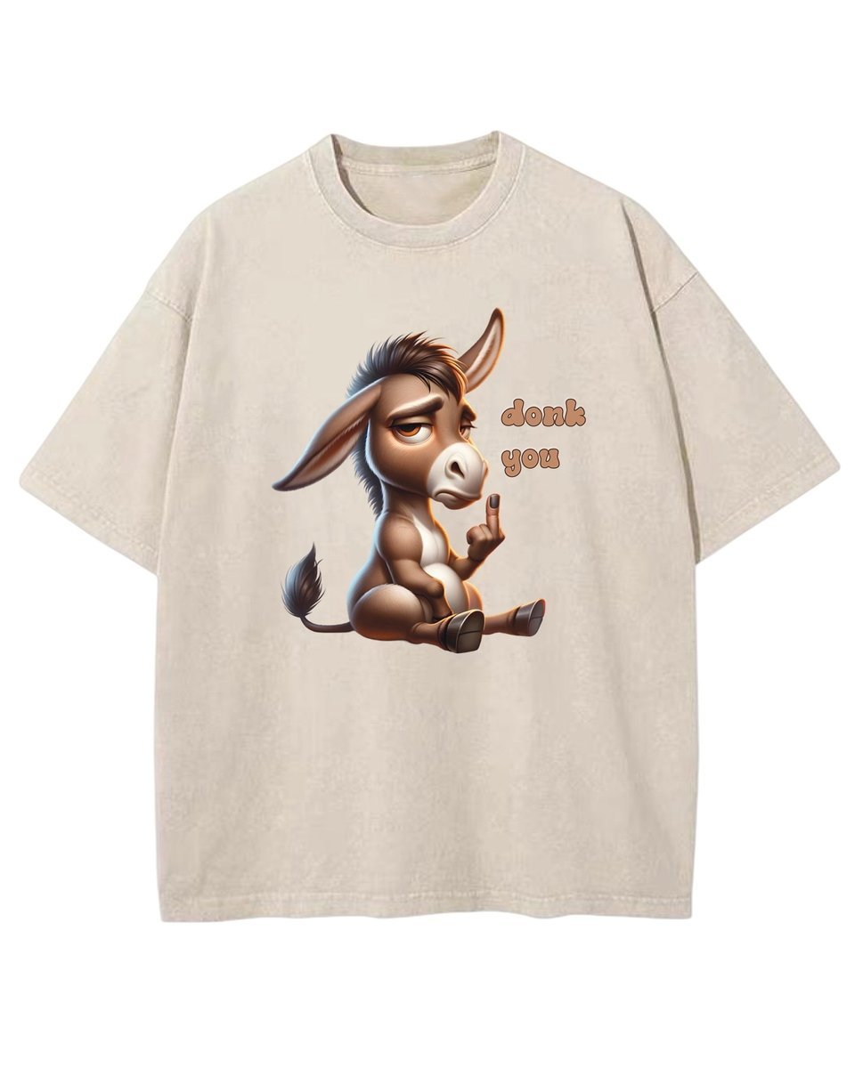 Męska koszulka oversize efekt sprania Śmieszny Osioł Zwierzęta Beżowa XXL