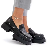 Półbuty damskie - S.Barski Skórzane Półbuty Damskie Z Ozdobami D&A MR880-102 Czarne - miniaturka - grafika 1