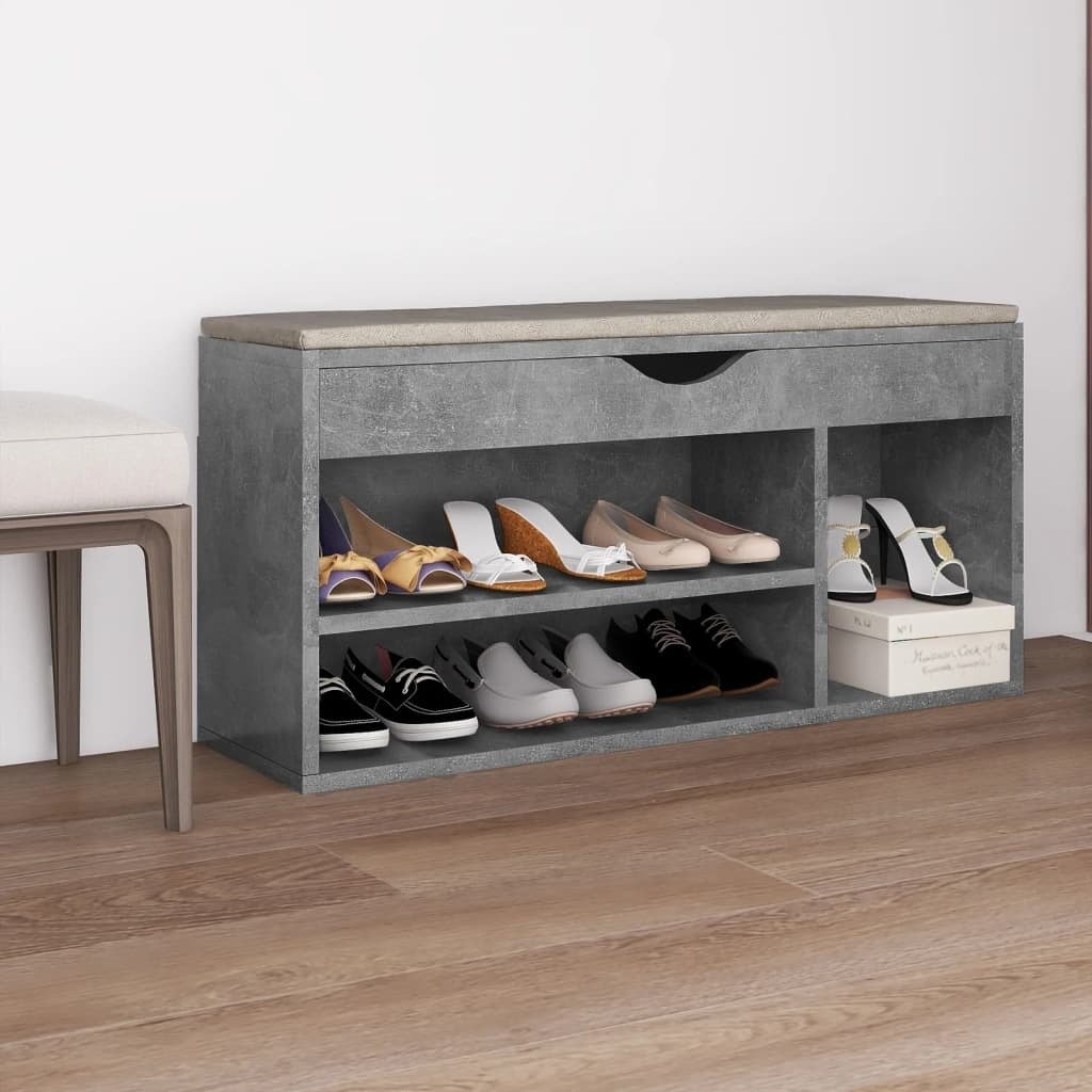 Ławka na buty z poduszką betonowa szara 104x30x49 cm materiał drewnopochodny