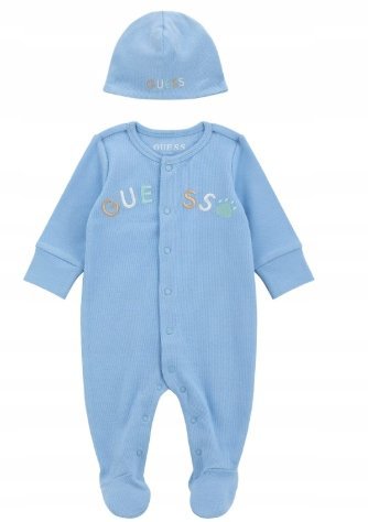 Guess Niemowlęce Niebieskie Śpiochy z Czapką z Bawełny 64-70 Gna