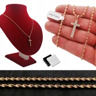 Biżuteria dla dzieci - ZŁOTY SINGAPUR SKRĘCANY+KRZYŻYK CYRKONIA 60CM 2MM - miniaturka - grafika 1