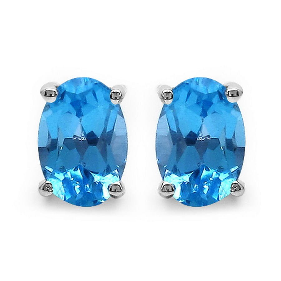 ENAYA ASTA 8 Srebrne kolczyki swiss blue topaz owal sztyft 2 ct.
