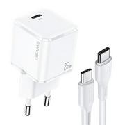 Ładowarki do telefonów - Ładowarka sieciowa Usams + Kabel USB-C YJXLOGTC02 Biały - miniaturka - grafika 1