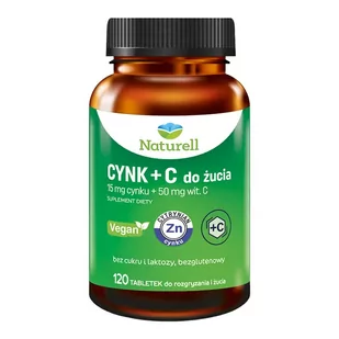 Naturell Cynk + C do żucia tabletki do rozgryzania i żucia - 120 tabl. - Włosy, skóra, paznokcie - miniaturka - grafika 1