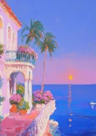 Plakaty - Plakat luksusowy pejzaż z widokiem na morze i balkon - miniaturka - grafika 1