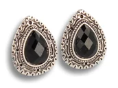 Kolczyki - KLIPSY DO USZU SREBRNE W STYLU VINTAGE Z CZARNYM KRYSZTAŁEM - miniaturka - grafika 1