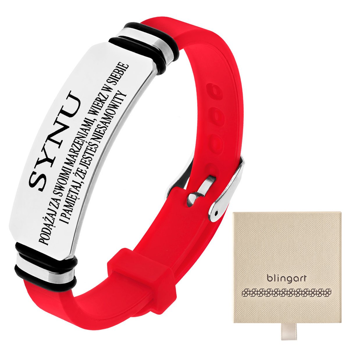 Bransoletka męska KAUCZUKOWA z grawerem blaszka RE