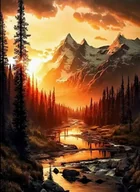 Zabawki kreatywne - Diamentowa Mozaika Krajobraz Górska Rzeka I Zachód Słońca 30x40 - miniaturka - grafika 1