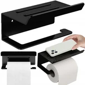 Stojaki i wieszaki na papier toaletowy - Uchwyt na papier toaletowy Z PÓŁKĄ NA TELEFON loft wc czarny kołki METALOWY TOI-PAP3 - miniaturka - grafika 1