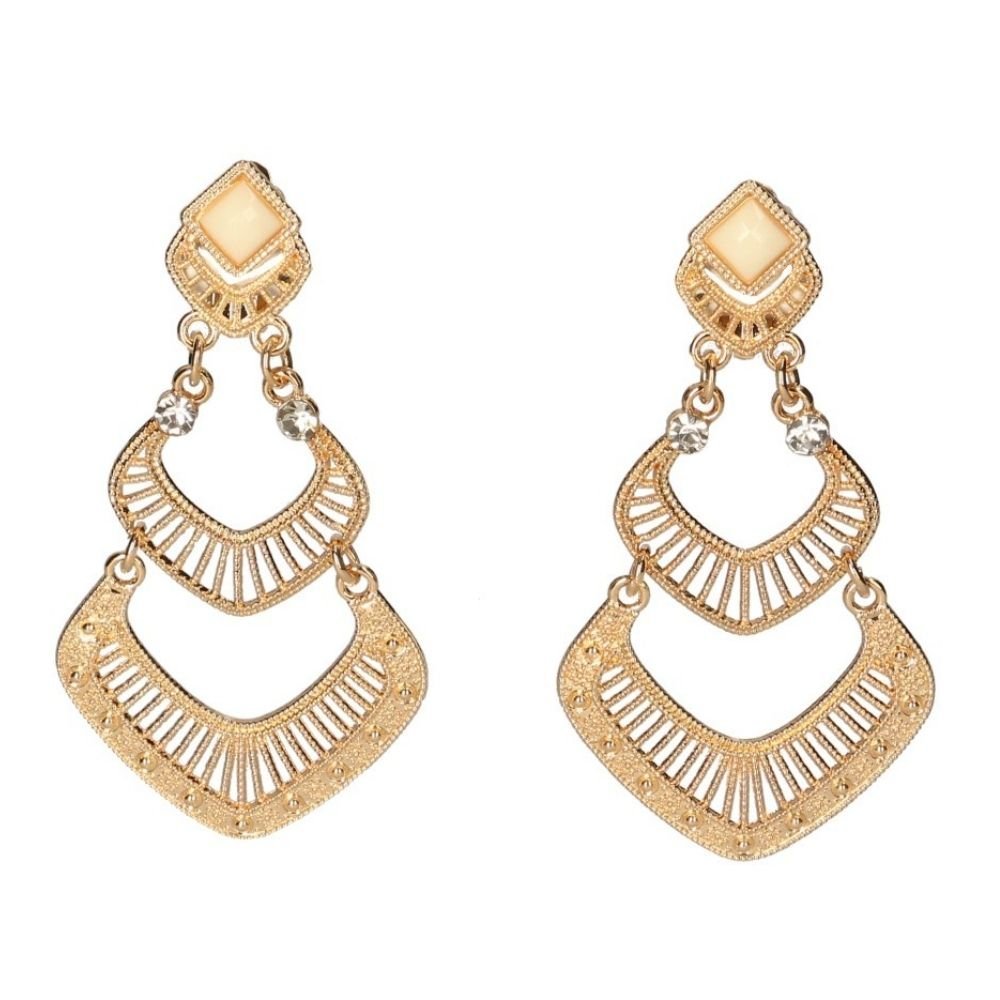 Klipsy do uszu złote z kremowym ozdobnym kamieniem wieczorowe