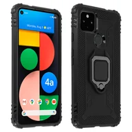 Etui i futerały do telefonów - Odporna na wstrząsy hybrydowa obudowa Google Pixel 4A 5G z metalową podstawką pierścieniową, czarna - miniaturka - grafika 1