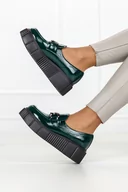 Mokasyny damskie - Zielone mokasyny skórzane lakierowane na platformie z łańcuchem PRODUKT POLSKI Casu 20101 - miniaturka - grafika 1