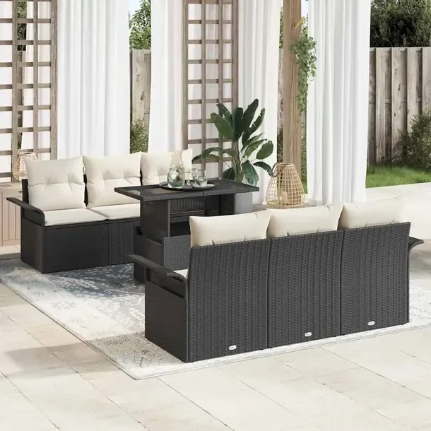 Zestaw sof ogrodowych, 7 części, modułowy, czarno-biały, rattan