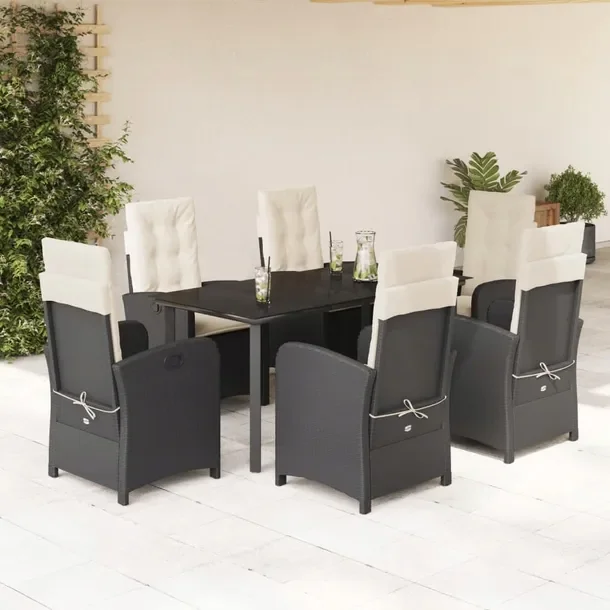 Zestaw mebli ogrodowych czarny rattan PE, stół 160x80x74 cm, krzesła 57x