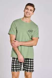 Piżamy męskie - Piżama męska Carter zielona z nadrukiem XL - grafika 1