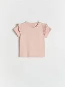 Bluzki dla niemowląt - Reserved - Bawełniany t-shirt z falbankami - brudny róż - miniaturka - grafika 1