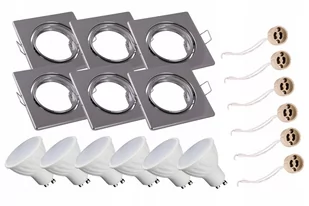 6x Zestaw oprawa kwadratowa chromowa + GU10 6W ciepła + gniazdo przyłączeniowe GU10 - Lampy pozostałe - miniaturka - grafika 1