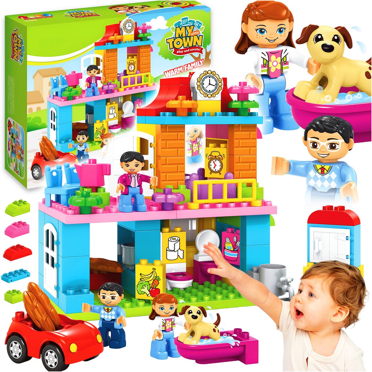 KLOCKI KONSTRUKCYJNE ZESTAW PRZYTULNA RODZINA 96 ELEMENTÓW DUŻY DLA DZIECI