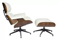 Fotele - Fotel LOUNGE biały / orzech z podnóżkiem - miniaturka - grafika 1
