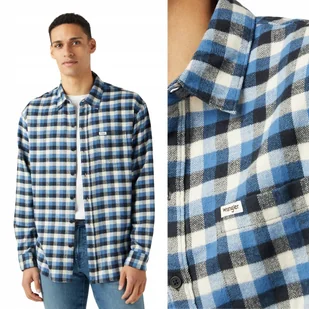 Wrangler 1 POCKET SHIRT Federal Blue NIEBIESKA KOSZULA W KRATĘ REGULAR S - Koszule męskie - miniaturka - grafika 1