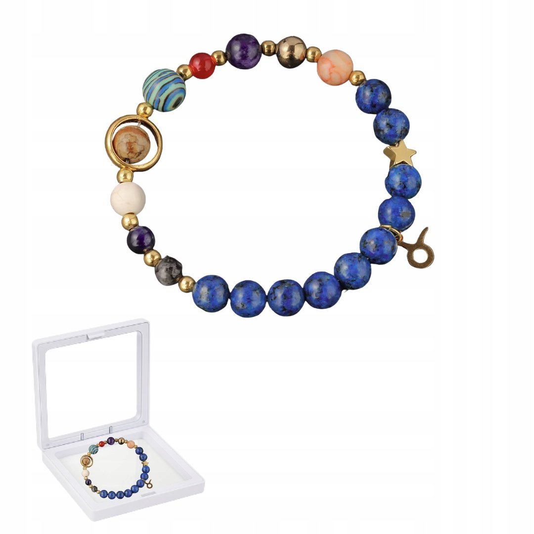 Bransoletka Zodiakalna Byk Kolorowe Koraliki Unisex Elastyczna w Pudełku