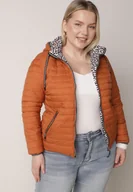 Kurtki damskie - Pomarańczowa Dwustronna Kurtka Pikowana z Kapturem Zidila - miniaturka - grafika 1