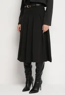 Spódnice - Czarna Rozkloszowana Spódnica z Wiskozą Ozdobiona Paskiem i Plisami Fidelin - miniaturka - grafika 1