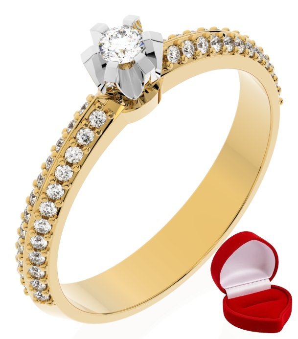 ZŁOTY PIERŚCIONEK ZARĘCZYNOWY 585 14k DIAMENT LAB BRYLANT 0,06 ct R7