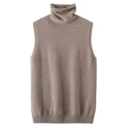 Swetry damskie - Damski wełniany golf bez rękawów - Brązowy M - miniaturka - grafika 1