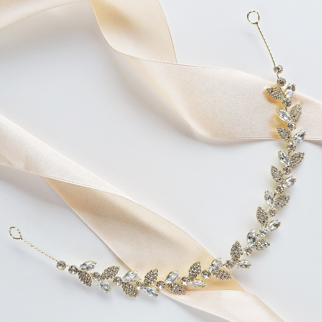 KOKONET, Opaska Na Włosy Gałązka Ozdobna Z Listkami Efektowna Wieczorowa Ozdoba