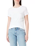 Koszulki i topy damskie - Armani Exchange Koszulka damska z krótkim rękawem, krój regularny, logo na plecach i przodzie, biała, rozmiar L, biały, L - miniaturka - grafika 1