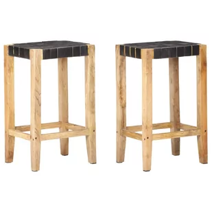 vidaXL Lumarko Stołki barowe, 2 szt., czarne, skóra naturalna , 75 cm 321835 - Taborety i hokery - miniaturka - grafika 1