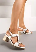 Sandały damskie - Białe Sandały na Niewysokim Słupku bez Pięty ze Skórzaną Wkładką Wykończone Metalicznymi Akcentami Acidna - miniaturka - grafika 1