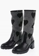 Kozaki damskie - LOVE MOSCHINO KOZAKI CZARNE ZDOBIONE DAMSKIE NA OBCASIE 35 JLD - miniaturka - grafika 1