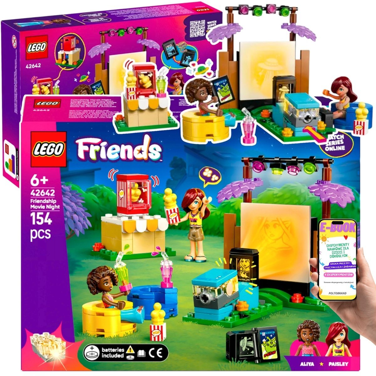 LEGO® Friends Kino w Ogrodzie Projektor + Foteliki i Postacie (42642) – Zabawa Dla Dziewczynek i Chłopców PREZENT URODZINOWY DLA DZIECKA + EBOOK