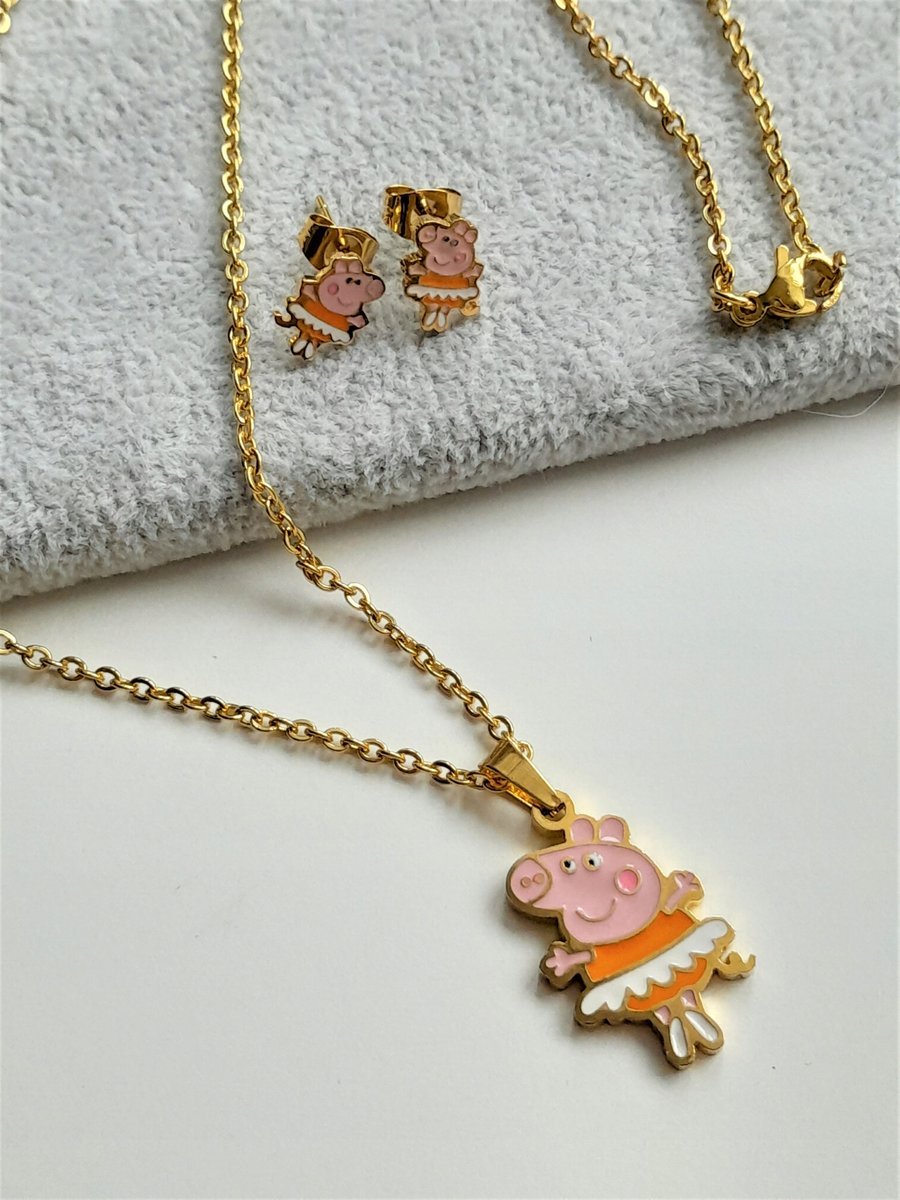 Naszyjnik Kolczyki Świnka Peppa Stal Kolor