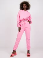 Komplety damskie - Komplet dresowy różowy casual bluza i spodnie kaptur rękaw długi nogawka ze ściągaczem długość długa troczki - miniaturka - grafika 1