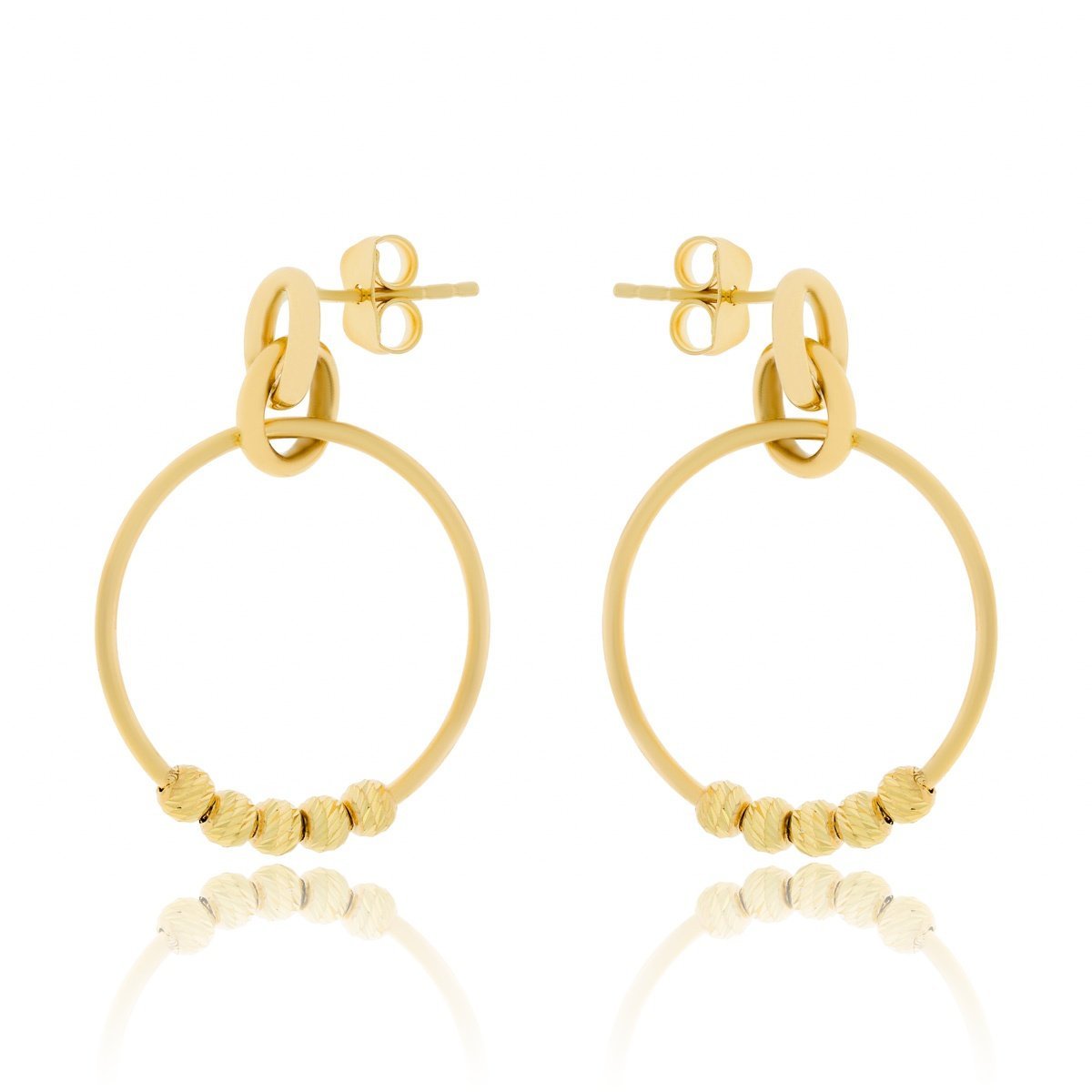 Złote kolczyki wiszące kółka z kuleczkami na sztyfcie pr.333