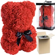 Sztuczne kwiaty - Miś Z Róż Walentynki Prezent Dla Kobiet Rose Bear Z Czerwonych Płatków Róż 25 Cm Z Pudełkiem - miniaturka - grafika 1