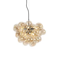 Lampy sufitowe - QAZQA Designerska lampa wisząca czarna szkło bursztynowe 8-źródeł światła - Uvas - miniaturka - grafika 1
