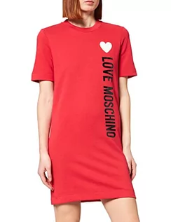 Sukienki - Love Moschino Damska sukienka z krótkim rękawem i nadrukiem w paski, Czerwony (Red O88), 38 - grafika 1