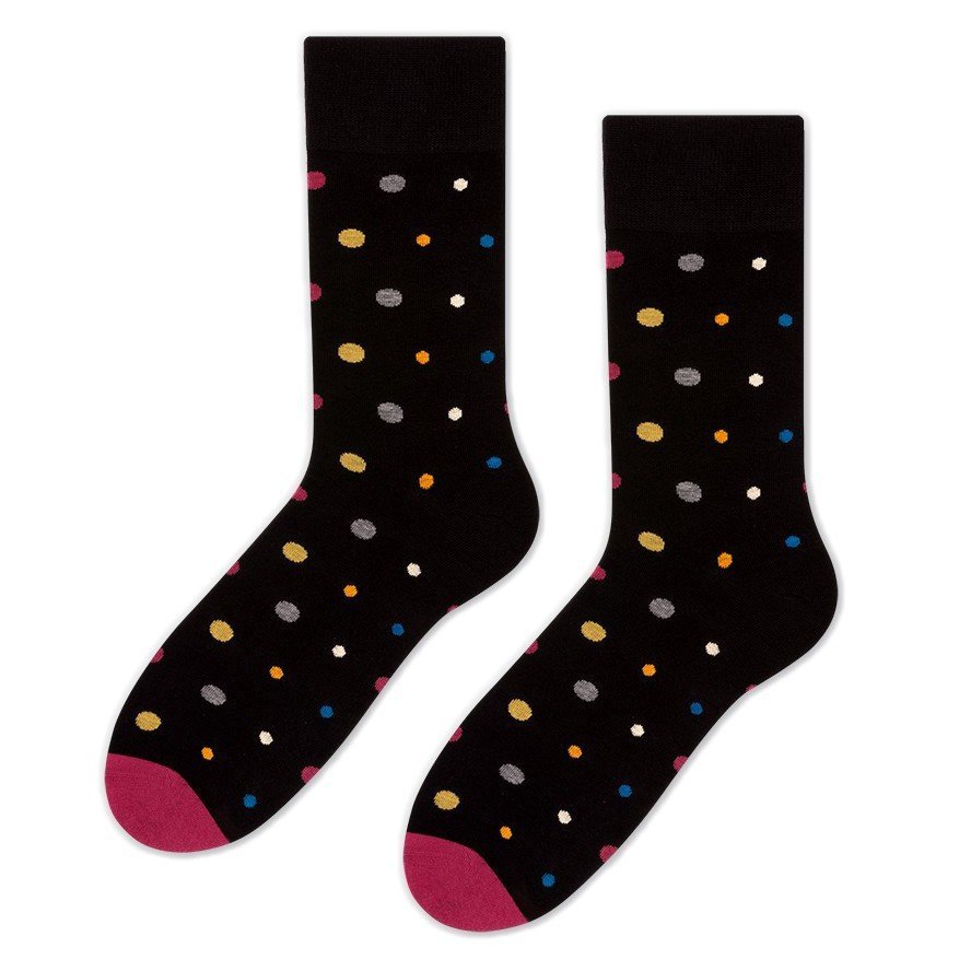 Czarne skarpetki męskie w kolorowe kropki SK311 43-46