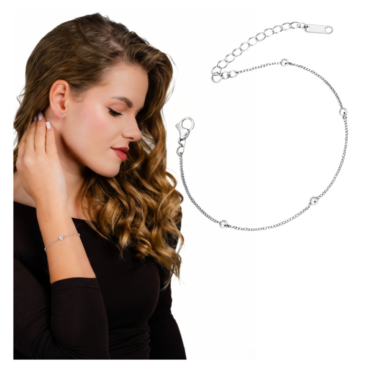 Bransoletka Srebrna Damska ze Stali Chirurgicznej 316L na Rękę Regulowana