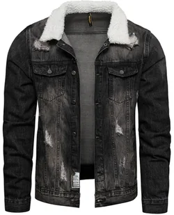 Katana jeansowa męska czarna z futerkiem Recea - Kurtki męskie - miniaturka - grafika 1