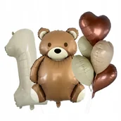 Baby shower i roczek - BALONY NA ROCZEK BALON MIŚ 89 CM CYFRA 1 BEŻOWA PASTELOWE SERCA NA HEL - miniaturka - grafika 1