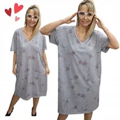 Piżamy damskie - Bawełniana Koszula Nocna KWIATY Luźna Wygodna Piżama na prezent 48 50 4XL - miniaturka - grafika 1