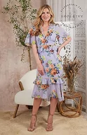 Sukienki - Hope & Ivy Damska sukienka herbaciana The Chloe Ann Midi z baskinką i warstwową spódnicą z falbanami na specjalne okazje, Fioletowy, 44 - miniaturka - grafika 1