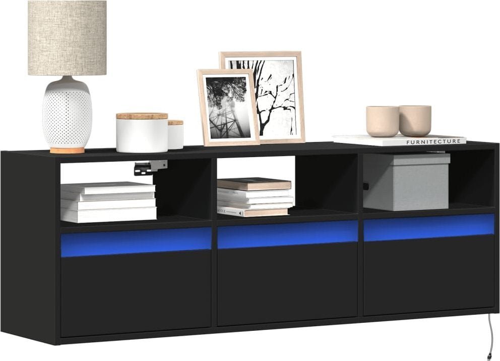 vidaXL vidaXL Ścienna szafka TV z LED, czarna, 130x31x45 cm